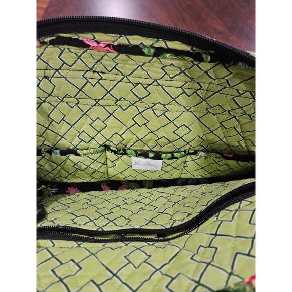 VERA BRADLEY SHOULDER BAG PURSE ZIP AROUND BOTANICA BLACK MULTI LG FLAP POCKETS - Picture 5 of 5